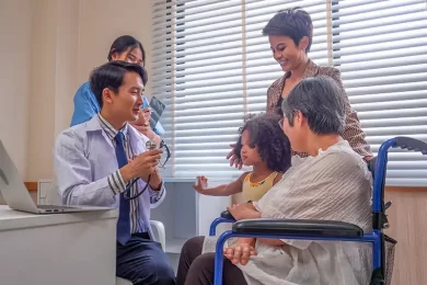 doctor with family in urgent care room